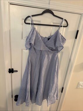 Lulu's Light Blue Off-Shoulder Midi Dress with Spaghetti Straps